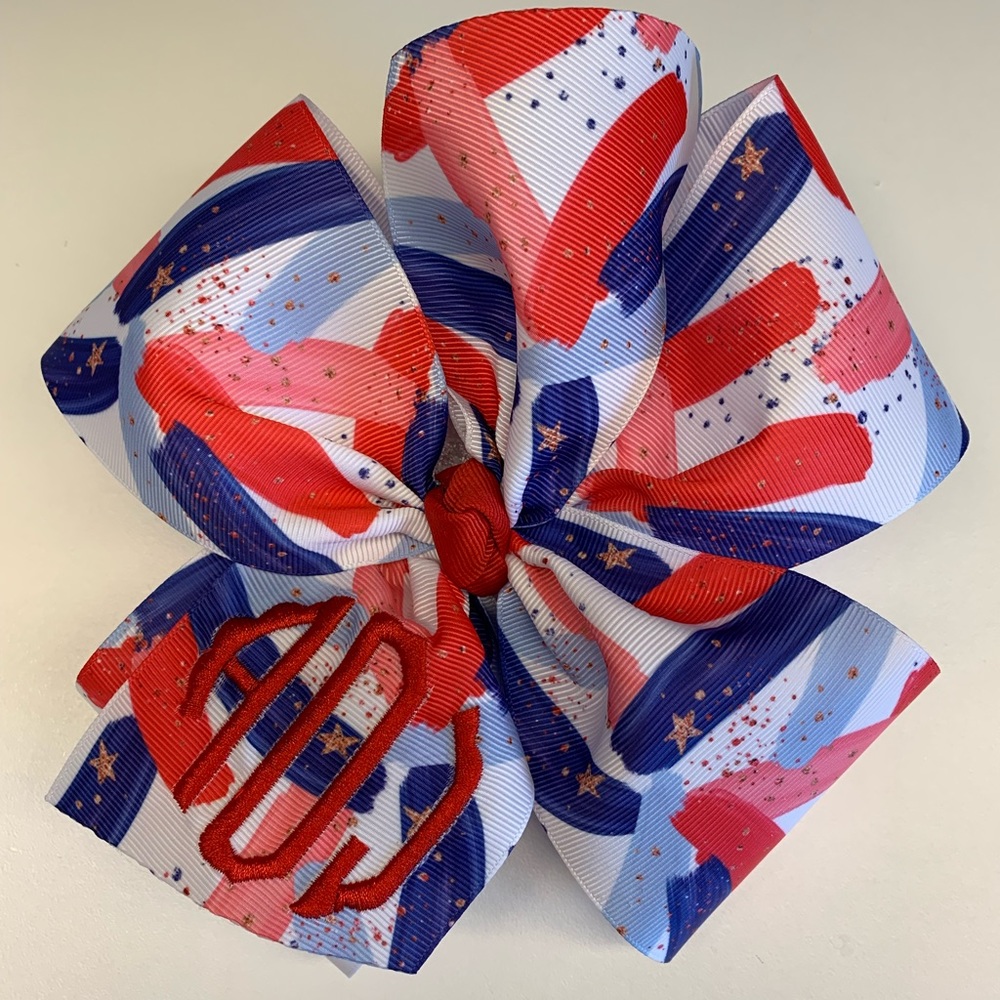Any Initials Monogram Hair Bow Patriotic July 4th